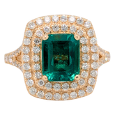18K Yellow Gold Emerald Double Halo Ring 2.02CT
